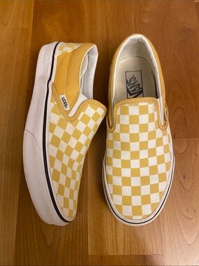 Vans Unisex Yellow Checker Slip-On Sneakers